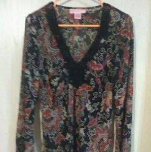 Bandolino Sz 8 L/S blouse Sheer Floral Print